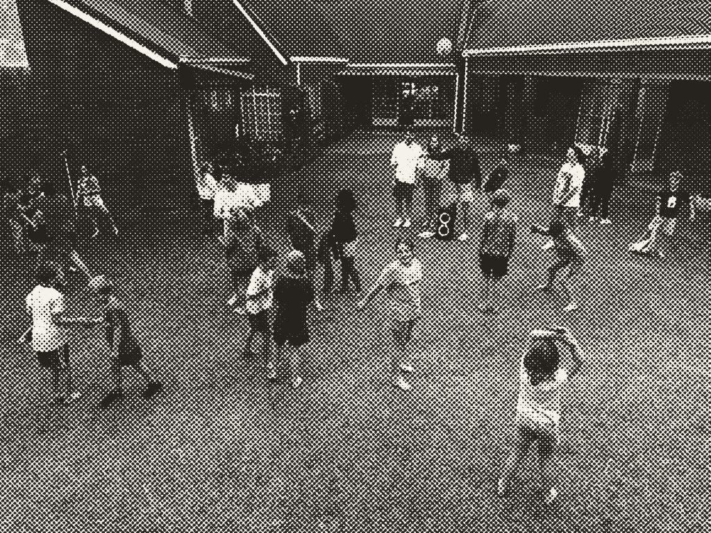 Children playing a game in the church courtyard